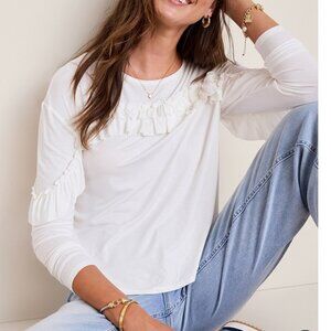 NWT Francesca's Eve Ruffle Trim Top White Size XL